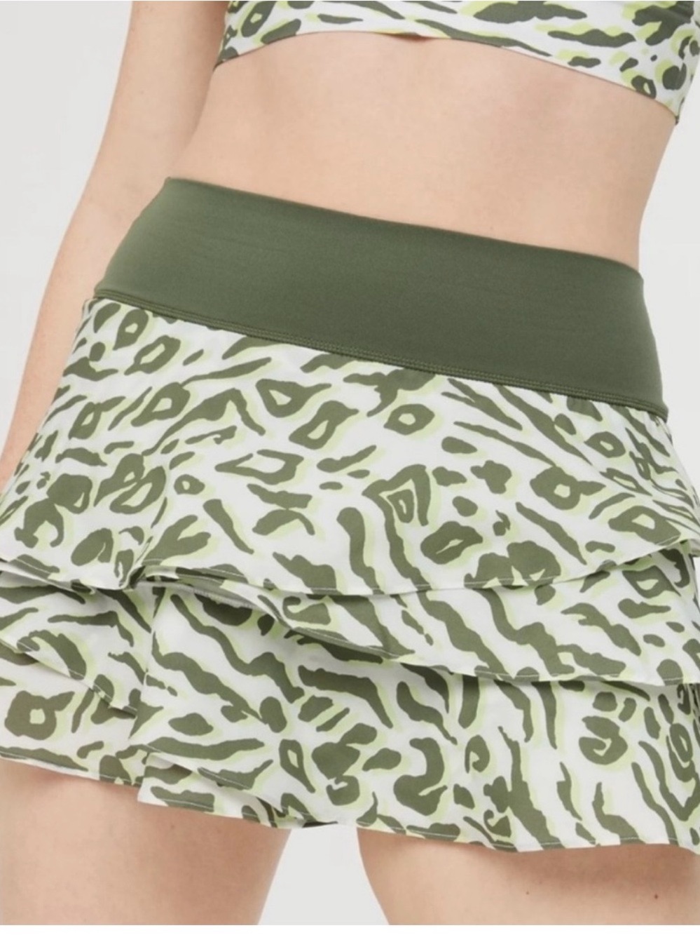 OFFLINE by Aerie Maggie Ruffle Tennis Skort Olive Animal Print Medium